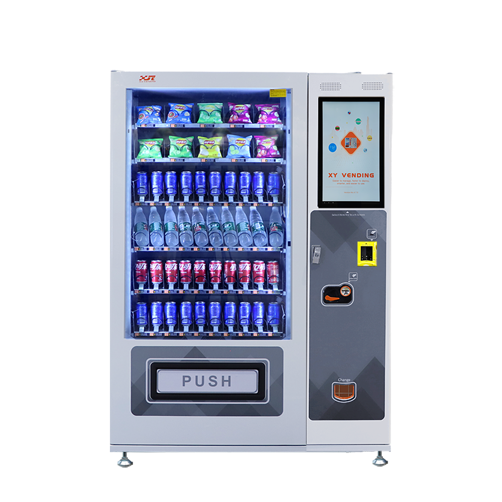 Combined snack and beverage machine with a 21.5" display